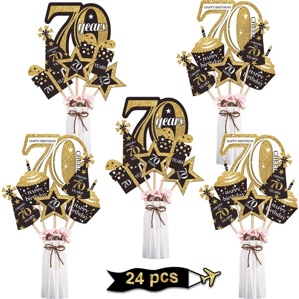 Blulu 70 Birthday Party Decorations Set Golden Birthday Party Centerpiece Sticks Glitter Table Toppers Party Supplies, 24 Pieces