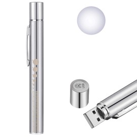 Honoson Pen Light, Reusable LED Penlight for Students Doctors Nurses with 2 Light LED Sources, USB Rechargeable, Extra Warm Light Bulb, Pocket Clip (Silver,1 Piece)