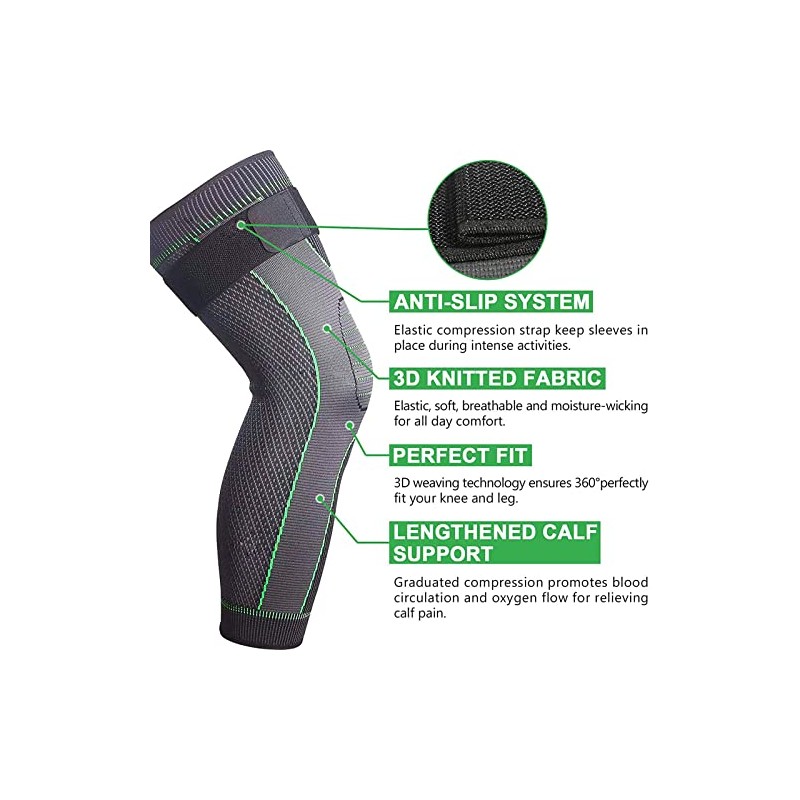 Fundas de Compresión Transpirables 3 Pares para Rodilla y Pantorrilla
