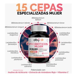 Probioticos Mujer 60 Billion 15 Cepas  Prebiticos  Arndano  Inulina Achicoria  Oby Probioticos Vaginales, Intestinal, Urinario  Probioticos Femeninos 