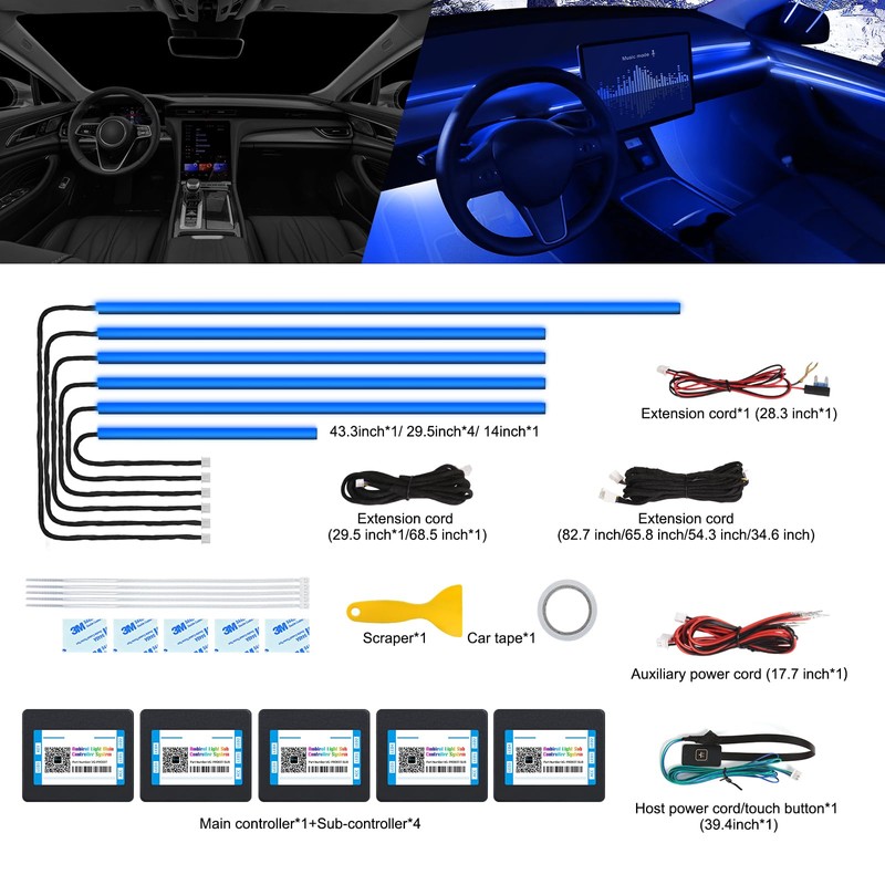 Acrylic Interior Car LED Strip Light with Wireless APP, RGB