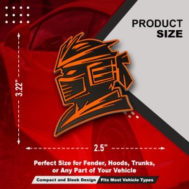 Samurai Emblem, Custom 3D Car Badge – Universal Exterior Accessories for Car, Truck, SUV, Motorcycle (Set of 2) (Orange)