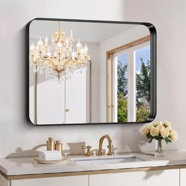 FORBATH 30x36 Inch Bathroom Mirror, Brushed Black Deep Frame Wall Mirror with Rounded Corners, Anti-Rust Tempered Glass for Modern Farmhouse Vanity (Horizontal/Vertical)