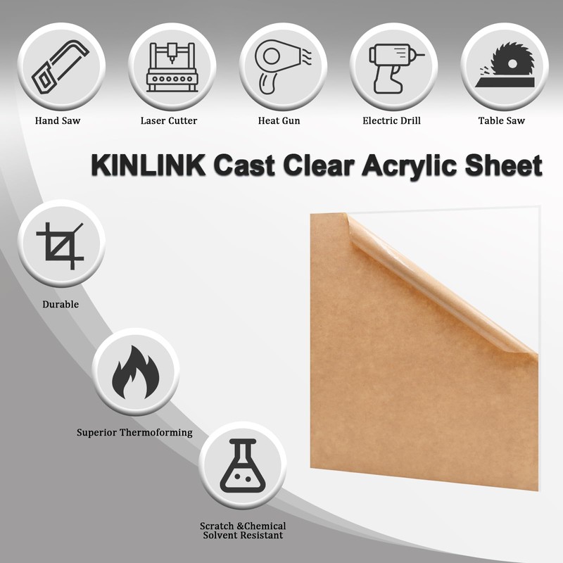 KINLINK 6x12 Plexiglass Sheets 1/8 inch Thick, 3mm Clear Cast