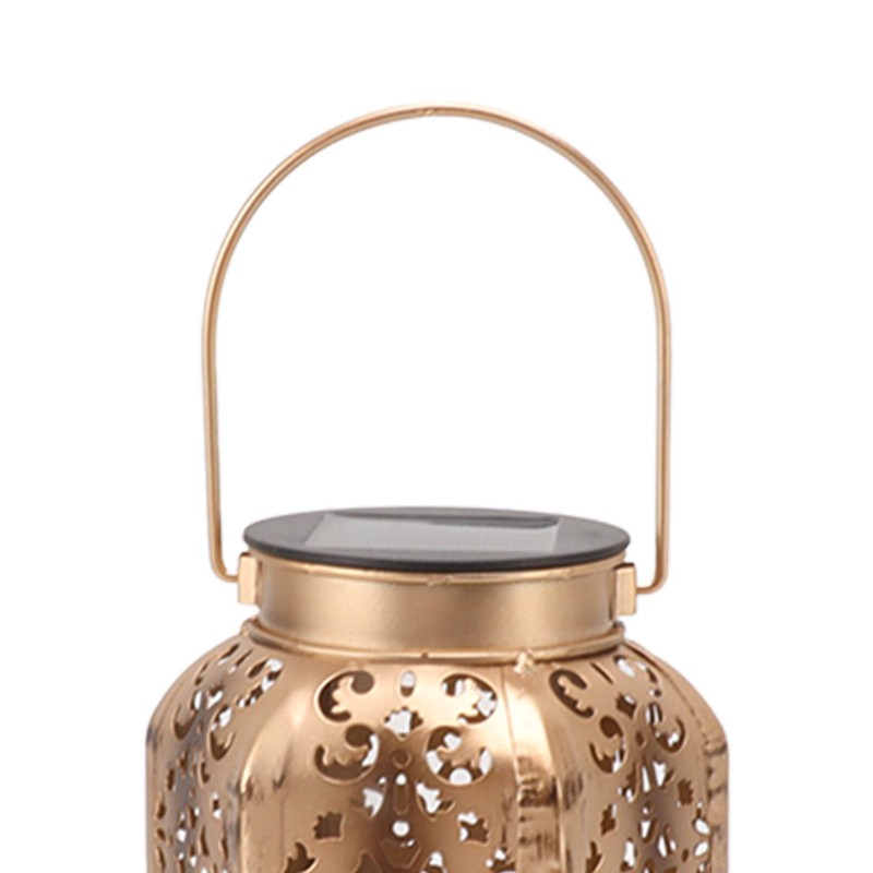 LED Solar Lantern Waterproof Hanging Metal Lamps Small Hexagonal Lantern