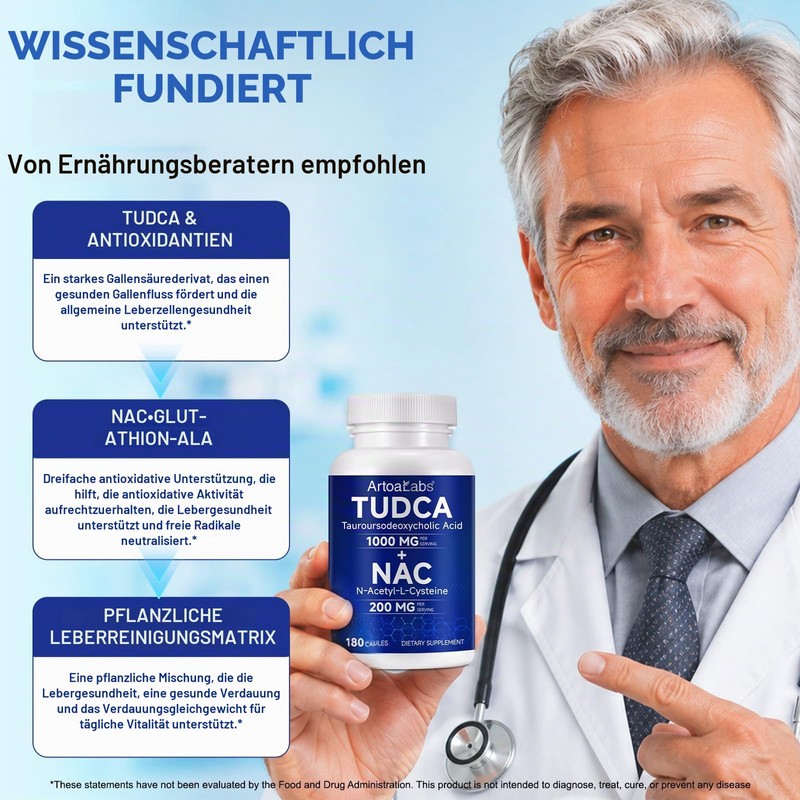 TUDCA Dietary Supplement Tauroursodeoxycholic Acid with 1000mg TUDCA and 200mg
