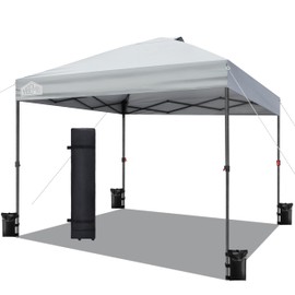 Vibemo Canopy Tent 10x10, 1-Person Setup Pop Up Canopy Tent with Roller Bag, 3 Adjustable Height, 4 Sandbags, 8 Stakes, 4 Guylines, Waterproof and UPF50+ Sun Protection Outdoor Canopy for Party，Beach