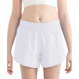 DOCUMO Girl's Athletic Shorts with Liner Zipper Pockets Quick Dry Running Shorts Sports Lightweight Active Shorts for Teen Girls (White, X-Large)