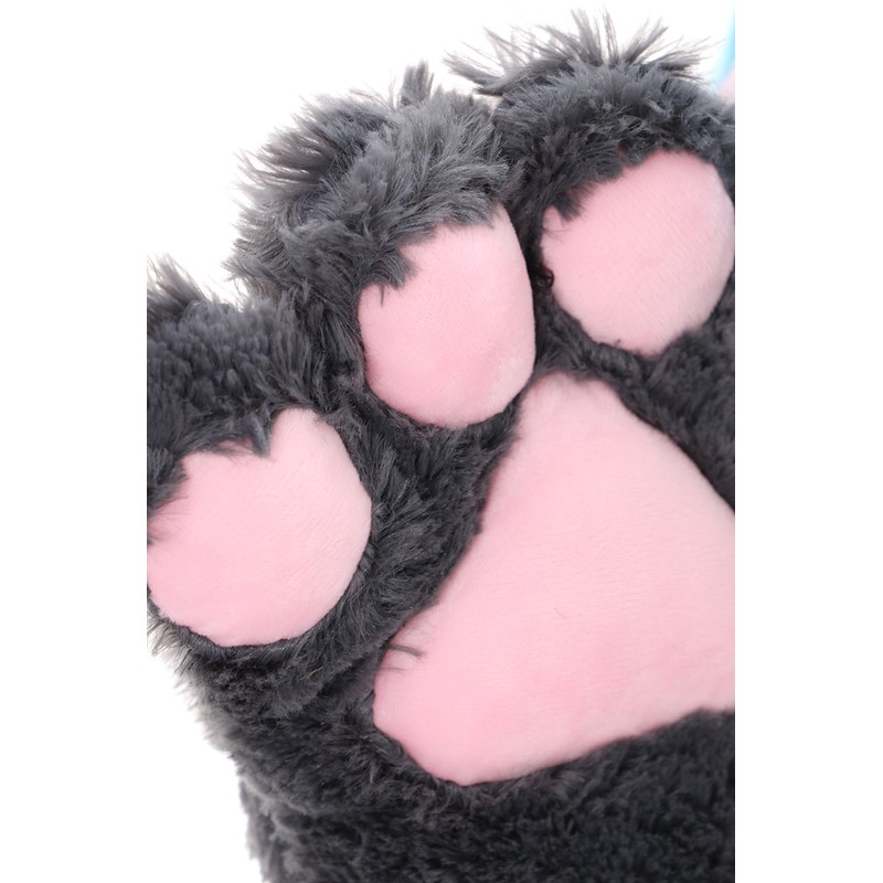 C-20-2 Grey Cat Paw Gloves Tail Collar Ears Headband Set