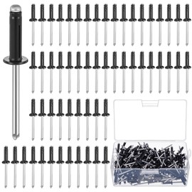 200 Pcs 3/16" x 3/4" Trifold Rivets Assortment Black Aluminum Tri Grip Exploding Pop Rivets Bulb Style for Kayak Marine Boat Buildings Containers