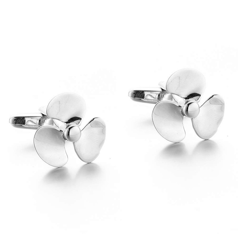 Windmill Cufflinks for Men French Shirt Trifoil Propeller Silver, Copper,