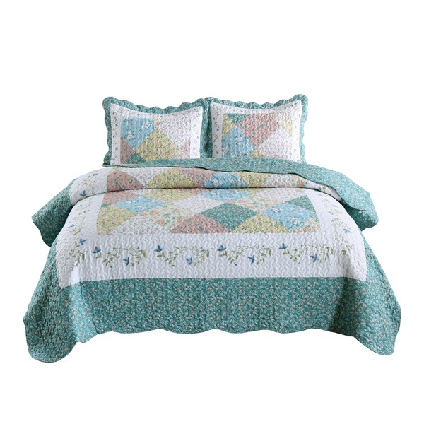 MarCielo 3-Piece Quilt Set Lightweight Bedspread Set Coverlet Set (Frost Blue, Queen)
