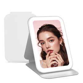 Kintion LED Schminkspiegel, 16 x 10,8 cm Tragbarer Spiegel mit Beleuchtung, Dimmbar 3 Farbmodi, Wiederaufladbarer Reisespiegel, Klappbarer Kosmetikspiegel mit Beleuchtung, Geschenk für Frauen, Weiß