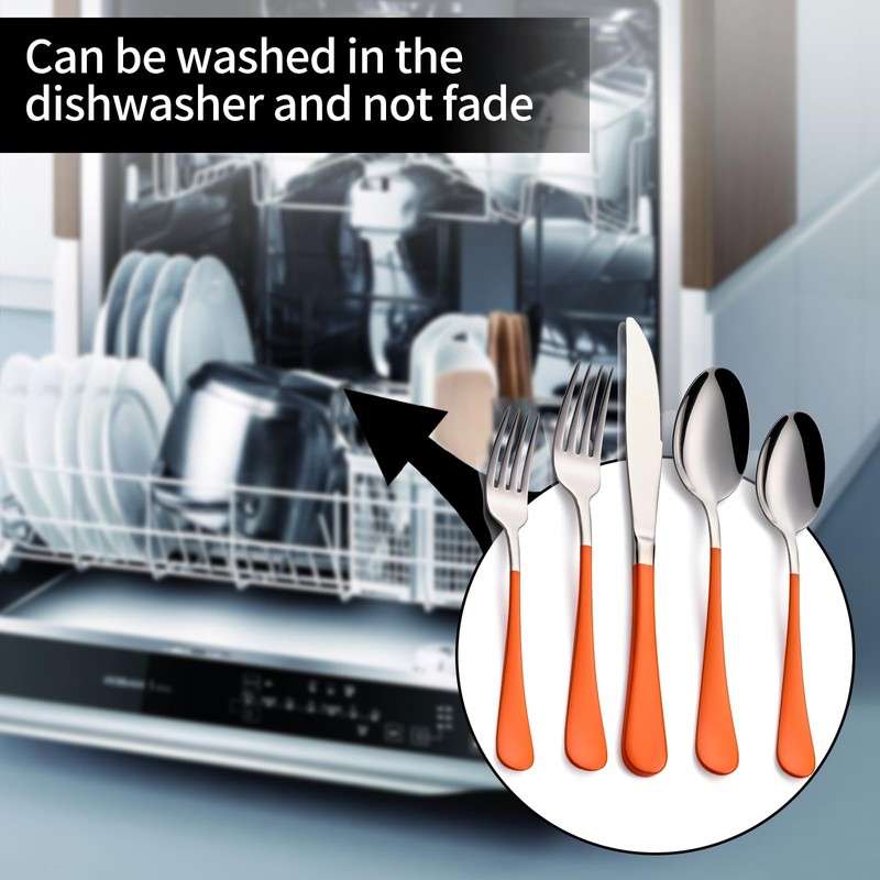 DINYWOW 20-Pieces Orange Silverware Sets for 4,Orange Handle Stainless Steel