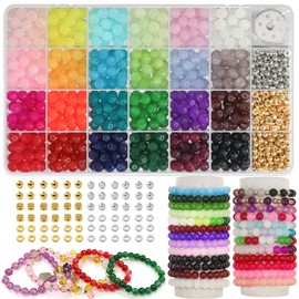 JULIMAIDONG 8mm Glass for Bracelets 1000pcs, 24 Colors Round Crystal Glass Bracelet Making Kit for Jewelry Making Kits Bead DIY Crafts with Spacer Charms Accessories (8mm, 24Color)