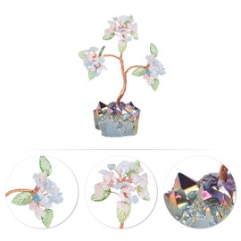 rockcloud Crystal Money Tree with Titanium Coated Cluster Base, Raw Stone Bonsai Tree for Reiki Healing Office Home Feng Shui Decor, Pink&Blue