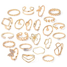 XSDSLS 23 Pieces Stackable Midi Rings Set, Trendy Stacking Rings Set, Minimalist Finger Rings, Boho Butterfly Ring, Birthday Set, Rings Silver/Gold for Women and Girls, Alloy Steel, No Gemstone