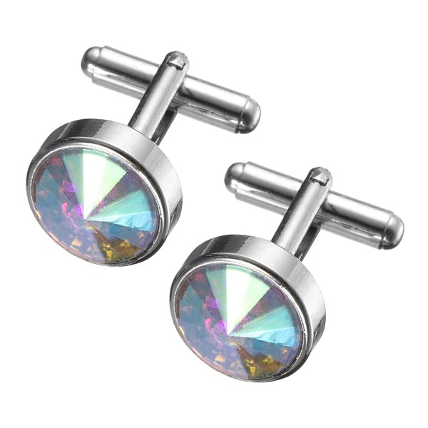 uxcell 2Pcs Crystal Cufflinks, Copper Round Cuff Links for Men