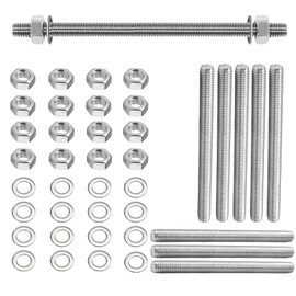 Fourindo Pack of 6 Fully Threaded Rod M8 × 200 mm 304 Stainless Steel, Fully Threaded Rod M8 with 12 Hex Nuts and Washers