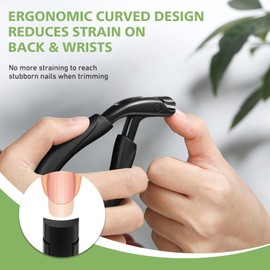 BALUCA Curved Head Toenail Clippers for Seniors for Thick Toenails, Long Handle Toe Nail Clippers with Catcher, German Stainless Steel Angled Nail Clippers with Silicone-Grip - Black