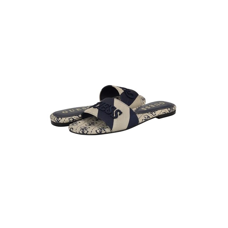 Guess Women's HARINI Flat Sandal, Dark Blue/White Stripe Multi 400,