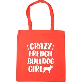 Hippowarehouse Crazy french bulldog girl - dog Tote Shopping Gym Beach Bag 42cm x38cm, 10 litres