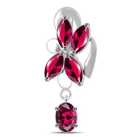 Red CZ Crystal Stone Orchid with Oval Gems Dangling Reverse Bar 925 Sterling Silver Belly Ring Body Jewelry