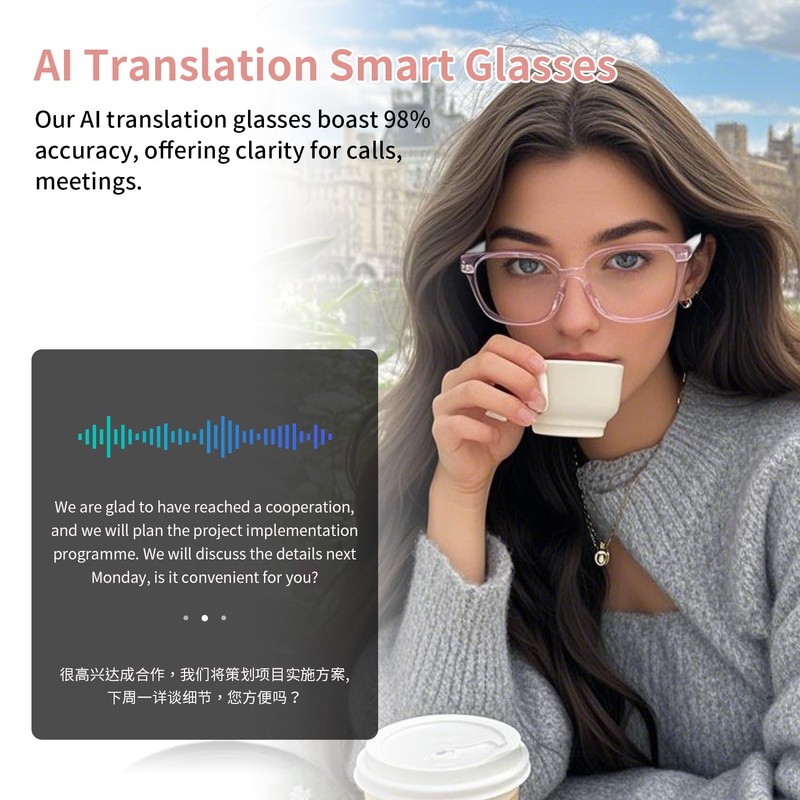 GenXenon AI Smart Glasses with Real-Time Translation, Wireless Bluetooth 5.3,