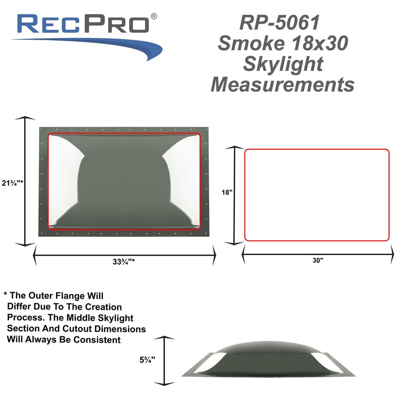 RecPro RV Skylight Cover Bubble | Impact-Resistant Rectangular Exterior Dome
