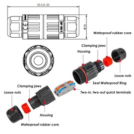 2 pcs 2-pin IP68 Outdoor Waterproof Junction Box Cable Connector/Quick Terminal (Waterproof up to 4 Meters) (3-Pin)