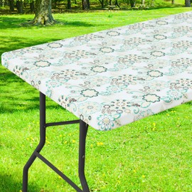 Smiry Rectangle Picnic Tablecloth, Waterproof Elastic Fitted Table Covers for 4 Foot Tables, Wipeable Flannel Backed Vinyl Tablecloths for Camping, Indoor, Outdoor (Paisley Flower, 24x48 Inches)