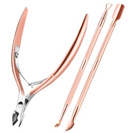Cuticle Trimmer with Cuticle Pusher, XUNXMAS Cuticle Remover Cutter Nipper Scissor and Triangle Cuticle Nail Pusher Peeler Scraper, Durable Dead Skin Clipper Manicure Pedicure Tools (Rose gold)