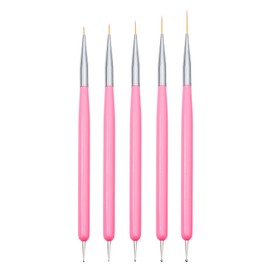 Nail Art Brushes, 5Pcs Nail Art Liner Brushes, Dotting Pen Tools, Painting Art Design Brush Set for Long Lines, Thin Details, Fine Drawing Sizes 7/9/11/15/22mm, Pink