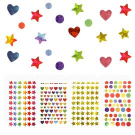 60 Sheet 3285 Pcs Holographic Foil Stickers, Sparkly Holographic Kids Reward Stickers with The Shape of Heart Star Round for Behavior Chart Student Planner School Classroom Teacher Supplies