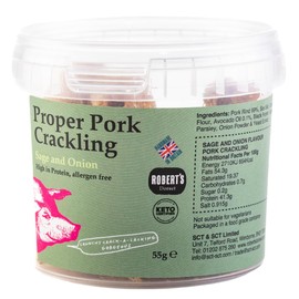 Proper Pork Crackling - 55g Pot – 10 Flavours - Keto-friendly, Allergen-Free, Low Carb & High Protein, Handmade in Britain (Sage & Onion)