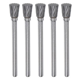 HARFINGTON 5pcs Carbide Rotary Burrs 1/8" (3mm) Shank 1/4" (6mm) Head Single Cut Inverted Cone N Shape Die Grinder Bits Rasp Files for Hard Metal Wood Stone Polishing Engraving