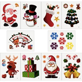SAVITA 10 Pack Christmas Window Clings Stickers Snowman Wall Decal Ornaments Door Refrigerator Stickers for Xmas Decoration Holiday Decoration Supplies