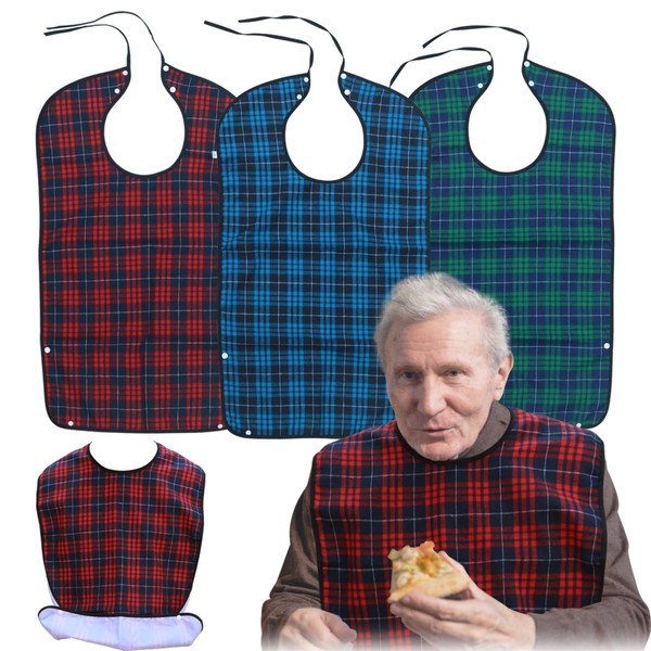 Exmagous Adult Bibs for Eating, Pack of 3 - Reusable