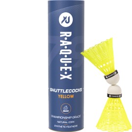 Raquex Badminton Shuttlecocks - Yellow/White, Tube of 6 - All Natural Cork Shuttlecocks, Nylon Feathers - Three Speed Options – Indoor Outdoor Durable Badminton Shuttles (79, Yellow)