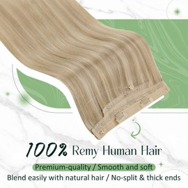 RUNATURE Real Hair Extensions with Wire 40 cm Blonde Highlight Straight Hair Extensions Invisible 80 g Colour #16P22