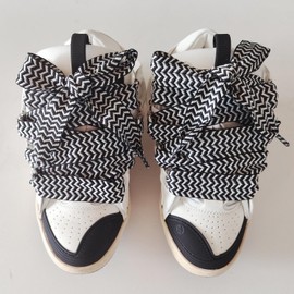 UamGlsob 2 Pair 3/32'(3cm) Thick Original Fat Shoe Laces, Jumbo Chunky Shoelaces Strings Replacement Laces for Lanvin Sneakers (Black+White, 54''/140cm)