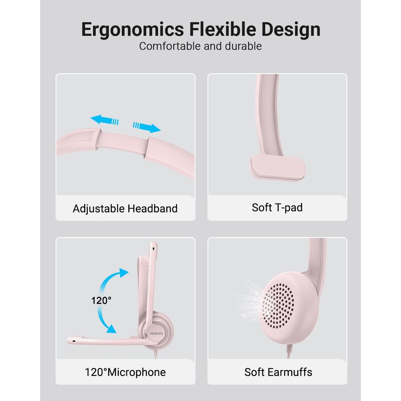 NUBWO HW02 USB Headset with Microphone Noise Cancelling &in-line Control,