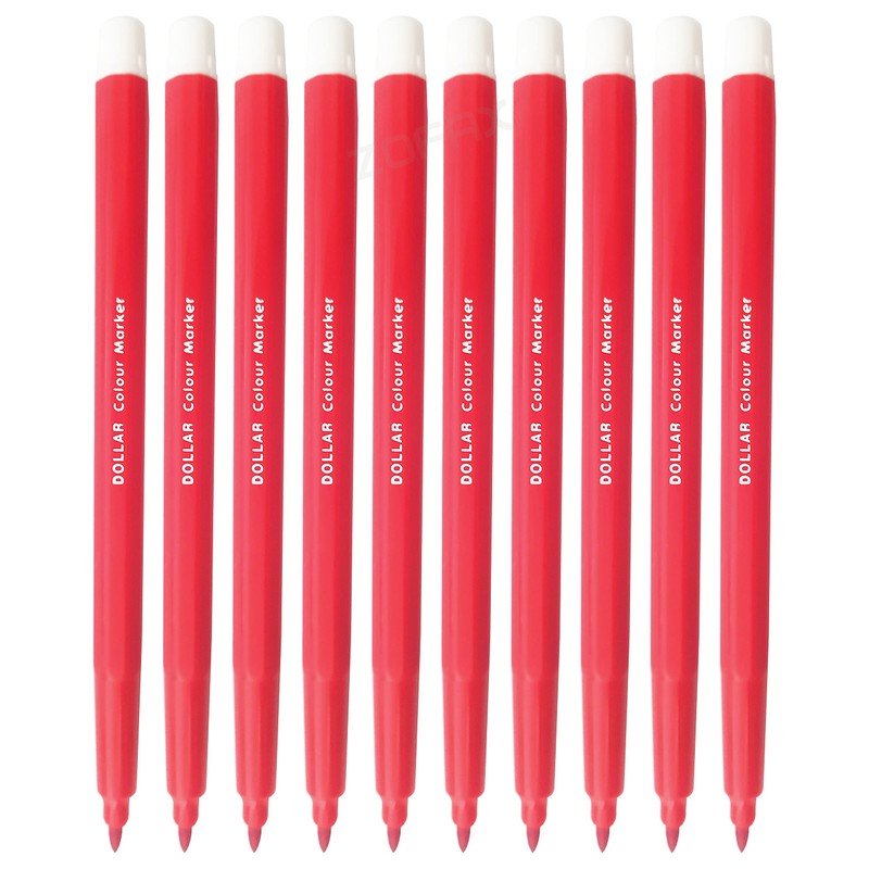 Felt Tip Pens, RED, Fibre Fine Point, Pack of 10,