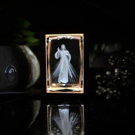 Proxima Premium Jesus Christ 3D Laser Engraved K9 Crystal Figurine with Light Frame Gift for Men Women Home Table Décor