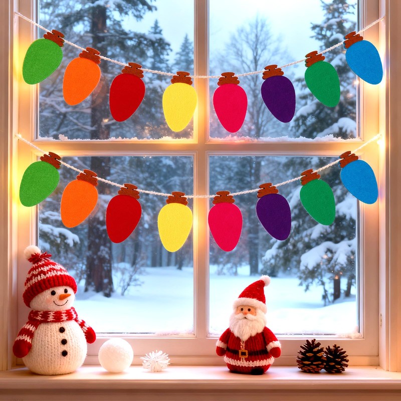 4Pcs Felt Christmas Light Bulbs Garland Colorful Holiday Banner Decor