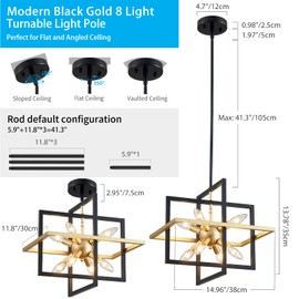 XINGQI Modern Chandelier 8-Light Brushed Nickel Geometric Pendant Lighting Farmhouse Ceiling Light Fixtures for Dining Room Living Room Kitchen Island Bedroom Hallway