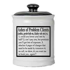 Cottage Creek Piggy Bank, Ashes of Problem Clients Coin Bank with Black Lid, Round Ceramic Money Jar, Lawyer Gifts, Office Gifts [White]