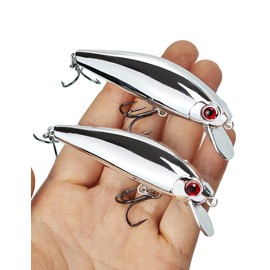 Avlcoaky Minnow Lure Set Reflective Electroplated Jerkbait, 2pcs 3/8oz Mirror Finish Hard Bait with High Carbon Treble Hooks for Peacock Bass, Trout, Walleye and Pike