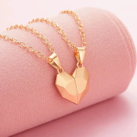 Syrios Gifts Heart Magnet Necklace Set for Couple - Gold w/ Gold, Great Gift, Anniversary
