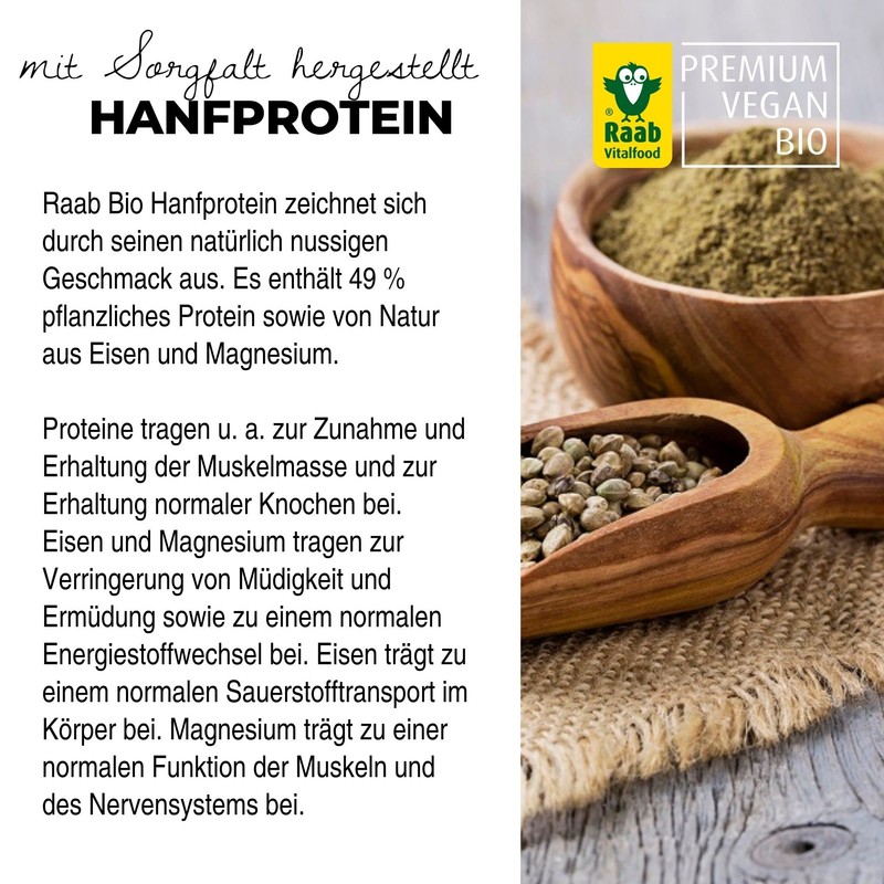 Raab Vitalfood Bio Hanfprotein-Pulver, vegan, Hanf-Pulver mit 49 % pflanzlichem